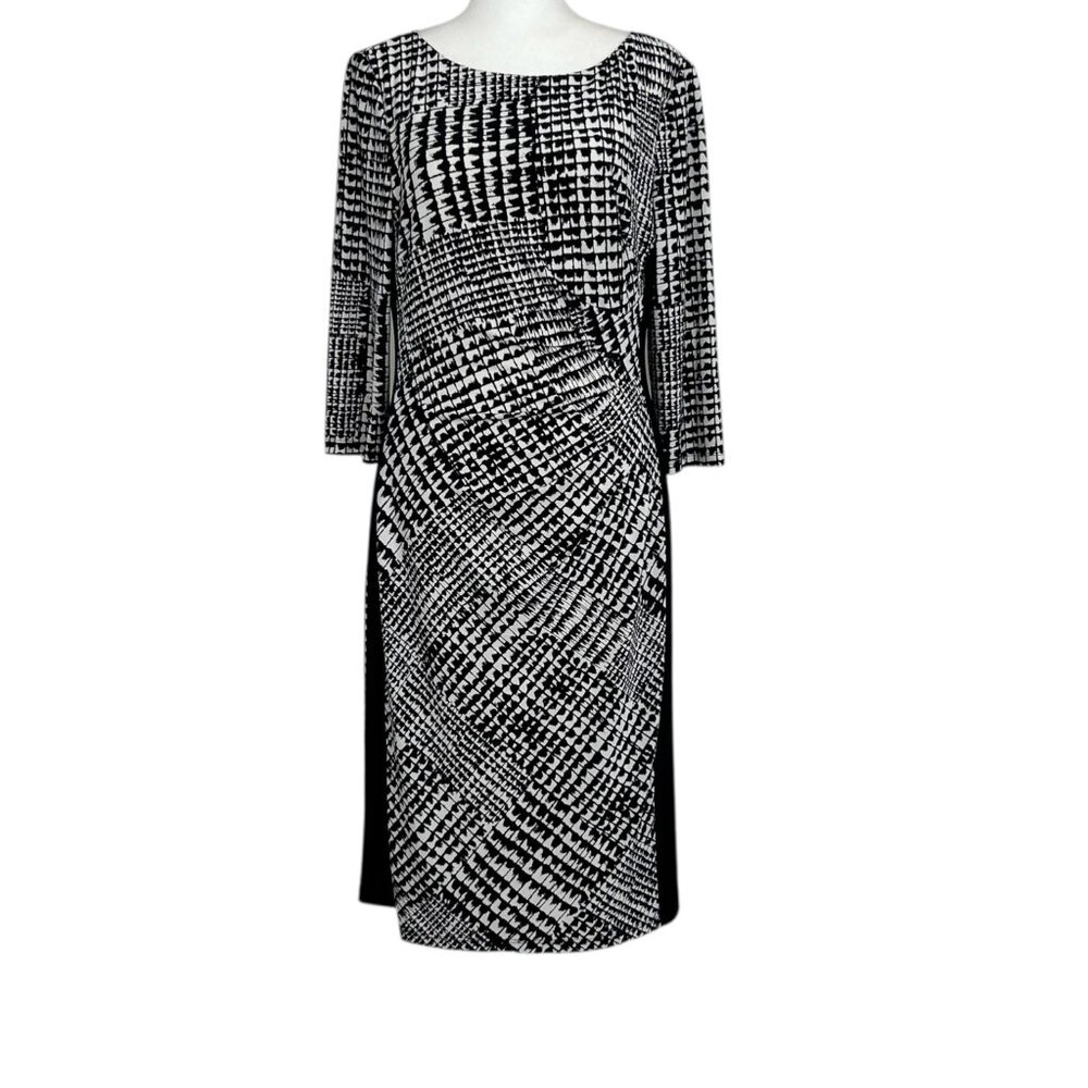Lauren Ralph‎ Lauren Black & White Geometric Print Ruched Jersey Dress (8)